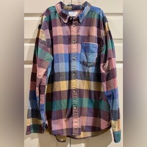 Men's Urban Outfitters Flannel Blue & Pink Plaid Long Sleeve Button Up Shirt XL